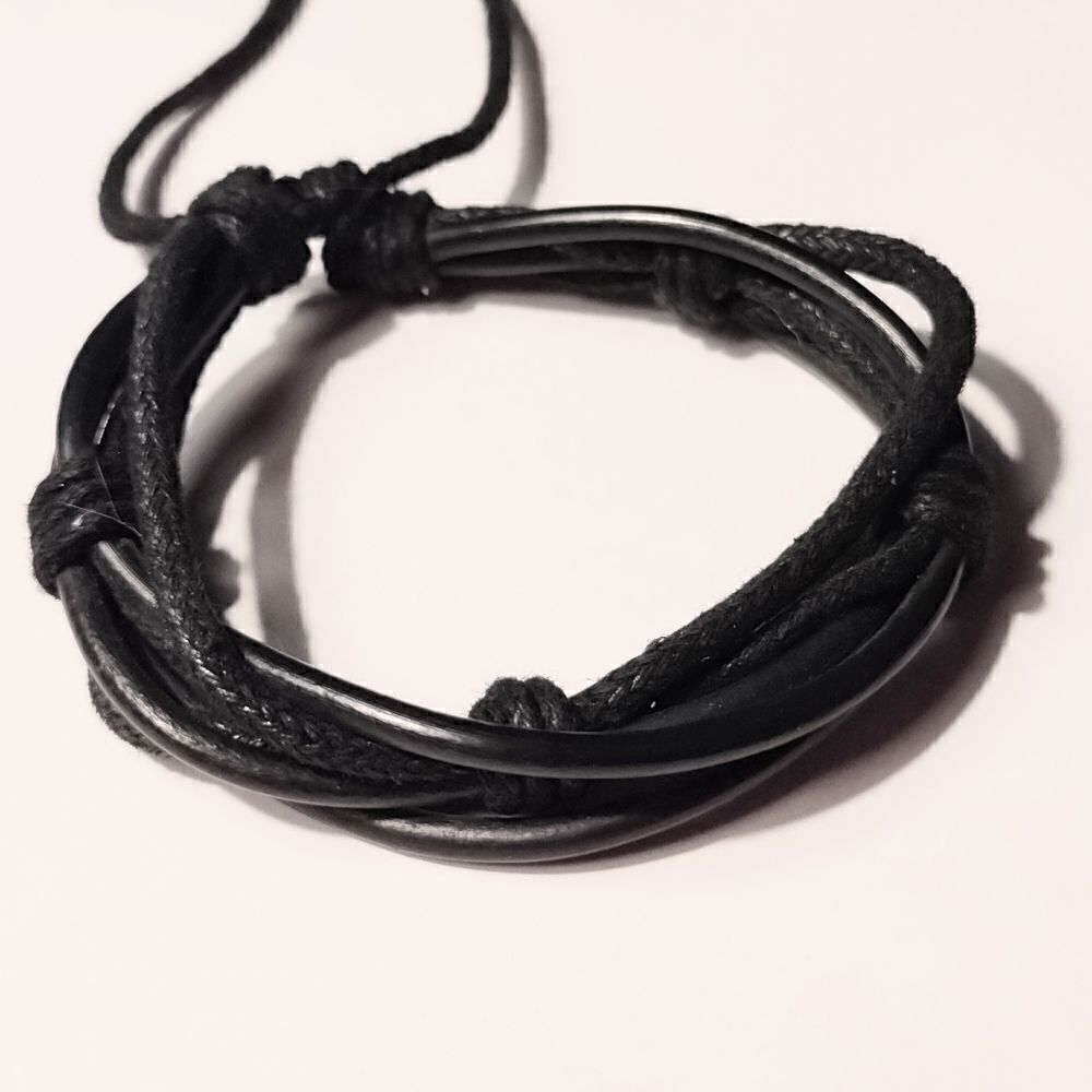 Men's leather bracelet‎ layered braided black new d12